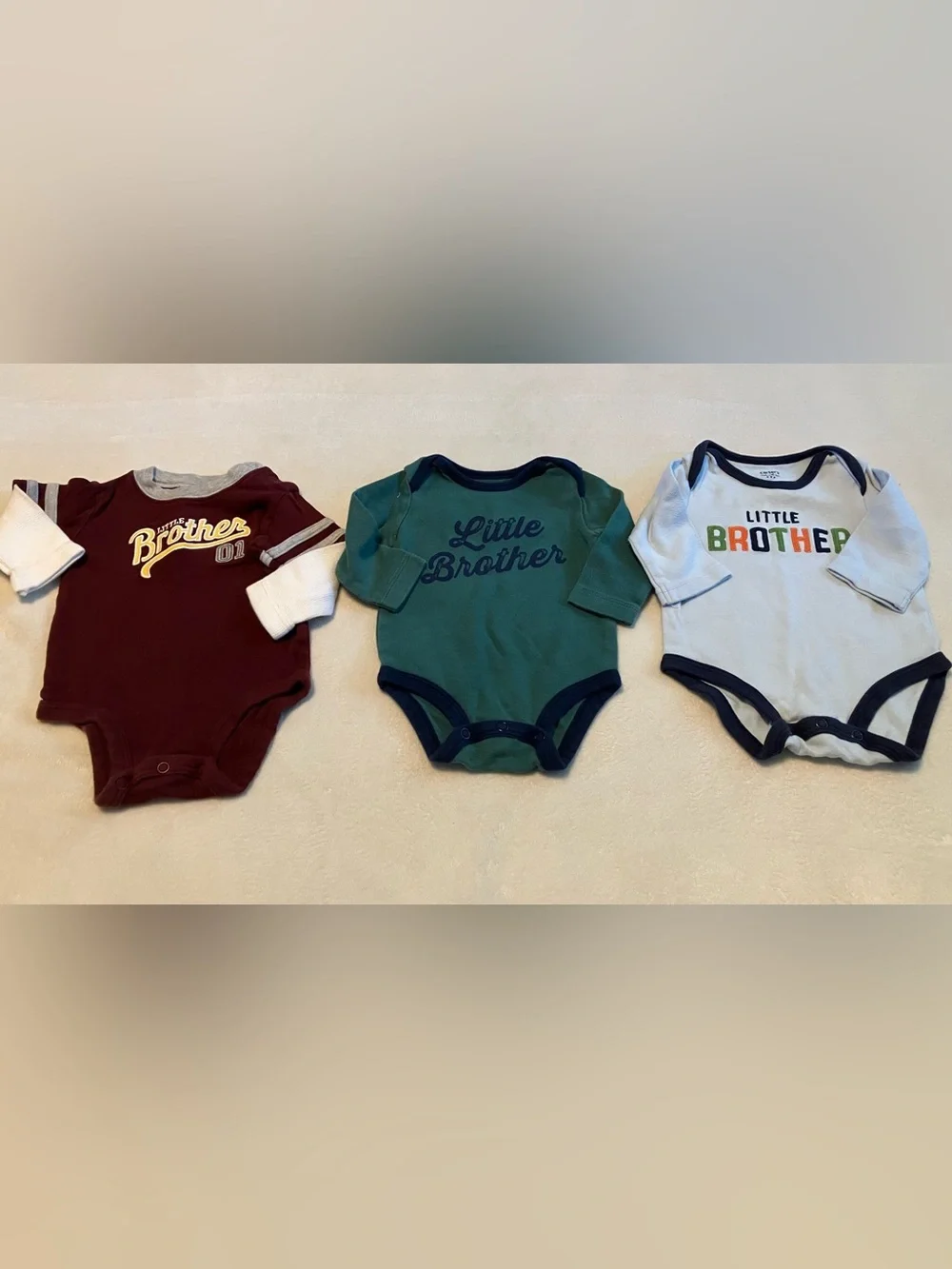 Baby Little Brother Long-Sleeve One-Piece Bodysuit - Green, Blue, Maroon